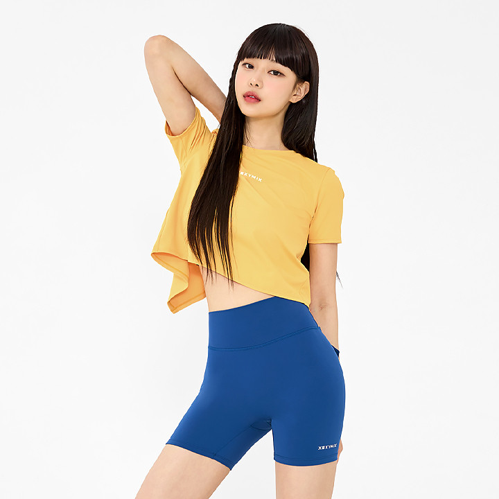 XWFST02J2 Ice Feather Backslit Crop Short Sleeve 2.0 Freesia Yellow Top