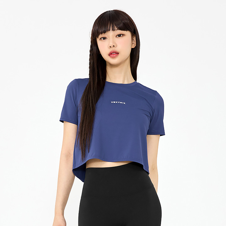 XWFST02J2 Ice Feather Backslit Crop Short Sleeve 2.0 Spectrum Blue Top