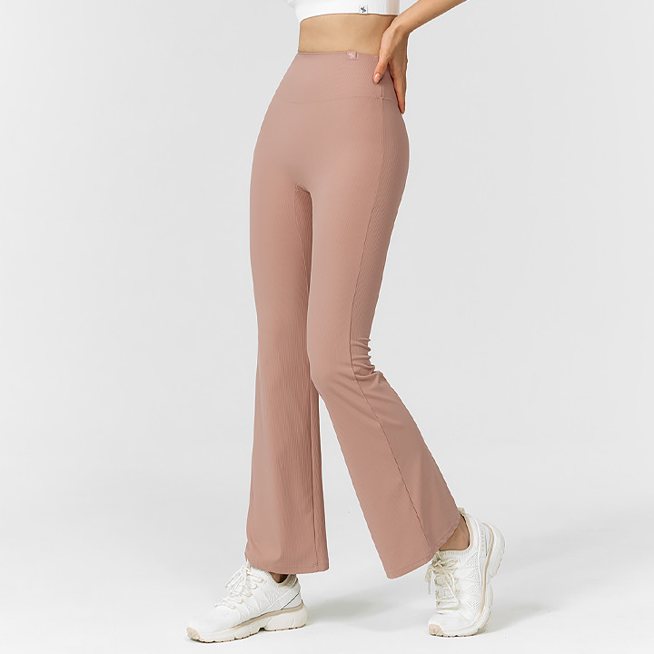 XWFLG10J3 Comfort Tension Ribbed Bootcut Pants Smoke Rose Bottom