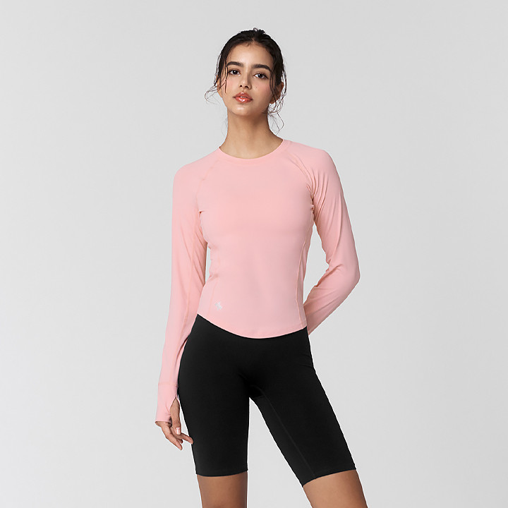 XWFLT02J3 High-Intensity Finger Hole Long Sleeve Marshmallow Pink Top