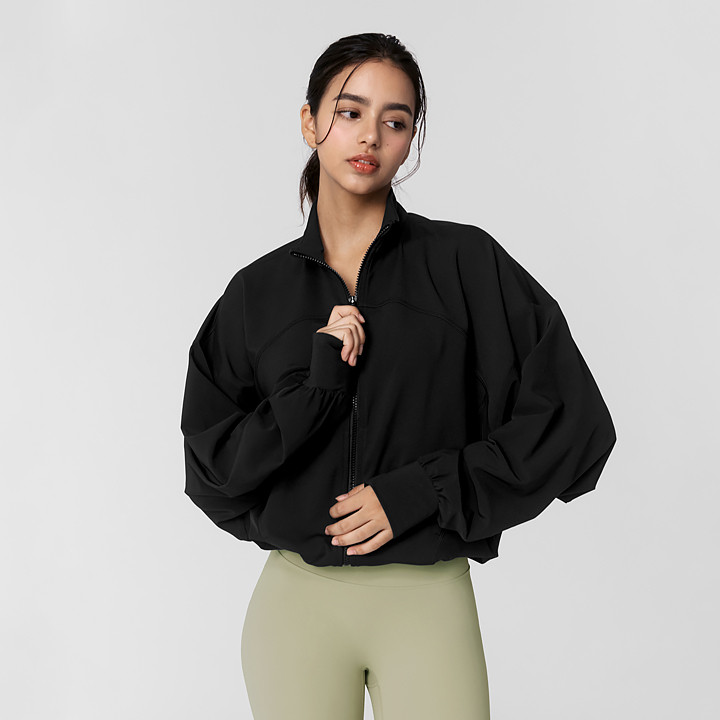 XWFJK01J3 All-Easy Oversized Zip-Up Black Top