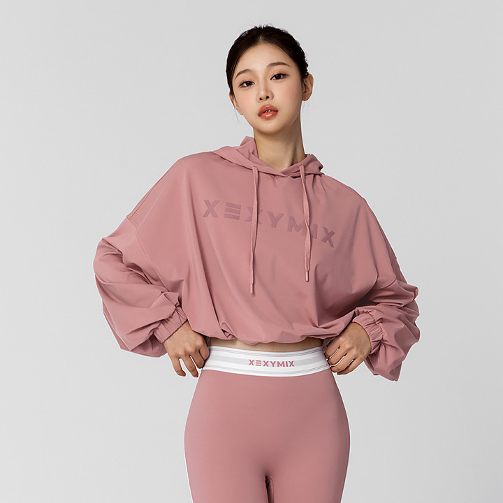 XTFHD50J3 High-Tension Loose-Fit Cropped Hoodie in Faded Rose Top