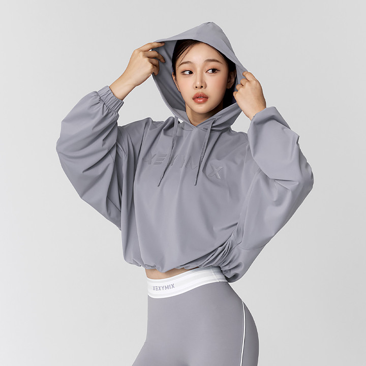 XTFHD50J3 High-Tension Loose-Fit Cropped Hoodie in Shadow Purple Top