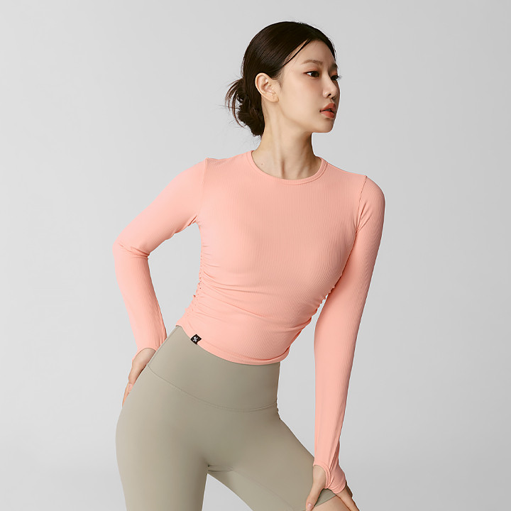 XWFLT05J3 Side Shirring Crop Long Sleeve Rosy Pink Top