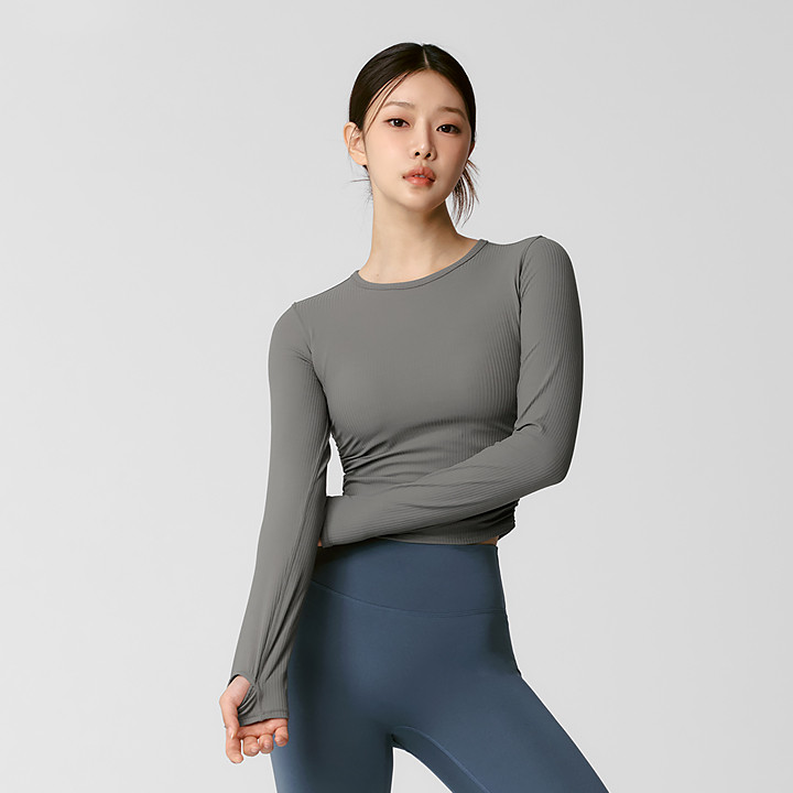 XWFLT05J3 Side Shirring Crop Long Sleeve Forest Gray Top