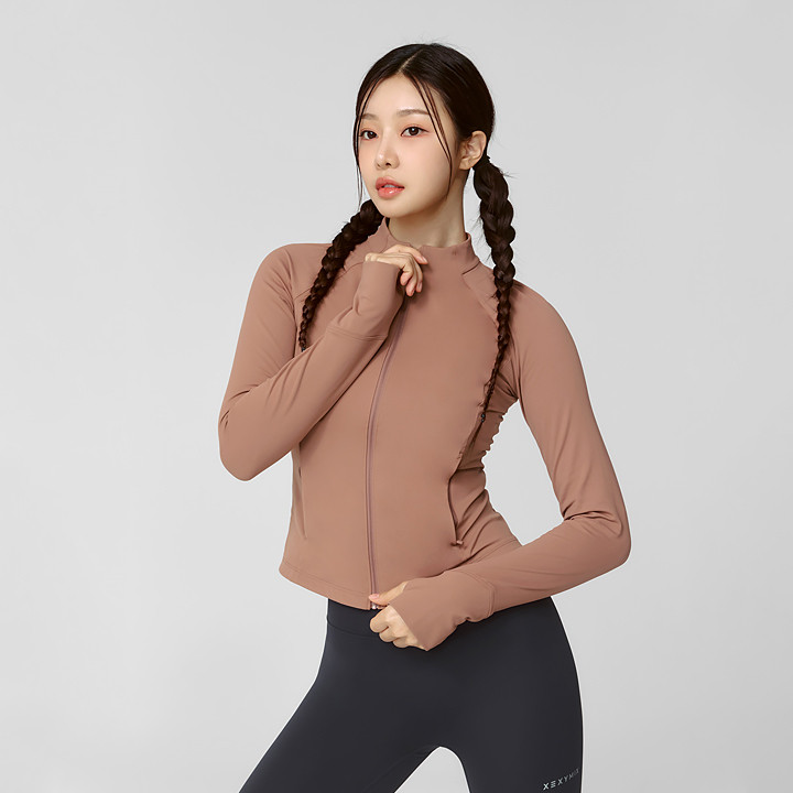 XWFJK03J3 Active Slim Fit Silky Zip Up Sand Pink Top