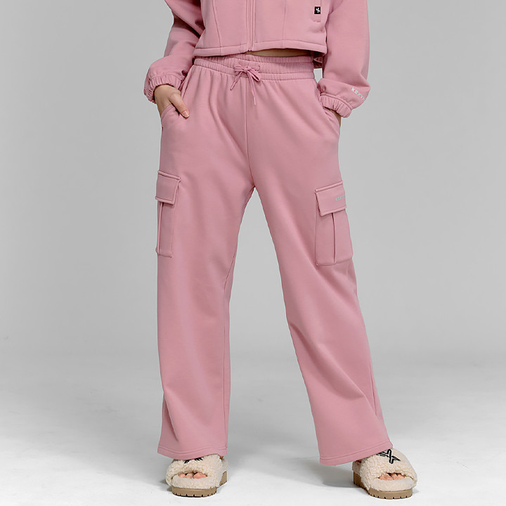 XTFTP10J3 Cotton fluffy cargo wide pants in fog rose bottom