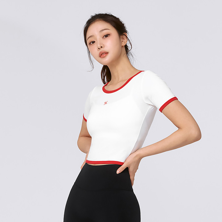 XTFST12J3 Soft Logo Colorblock Cropped Top Red & Ivory Top