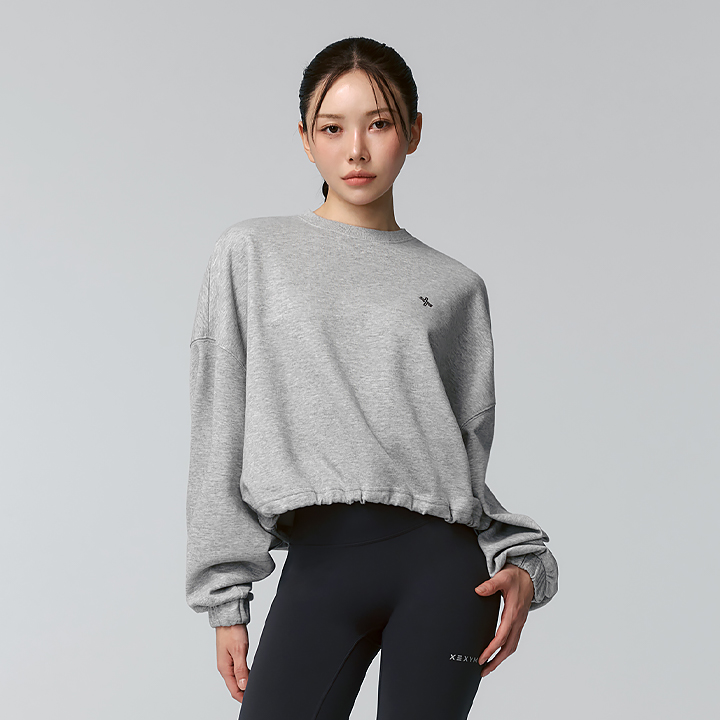 XFK1TL1104 Fine Cotton Loose Fit Cropped Sweatshirt Melange Gray Top
