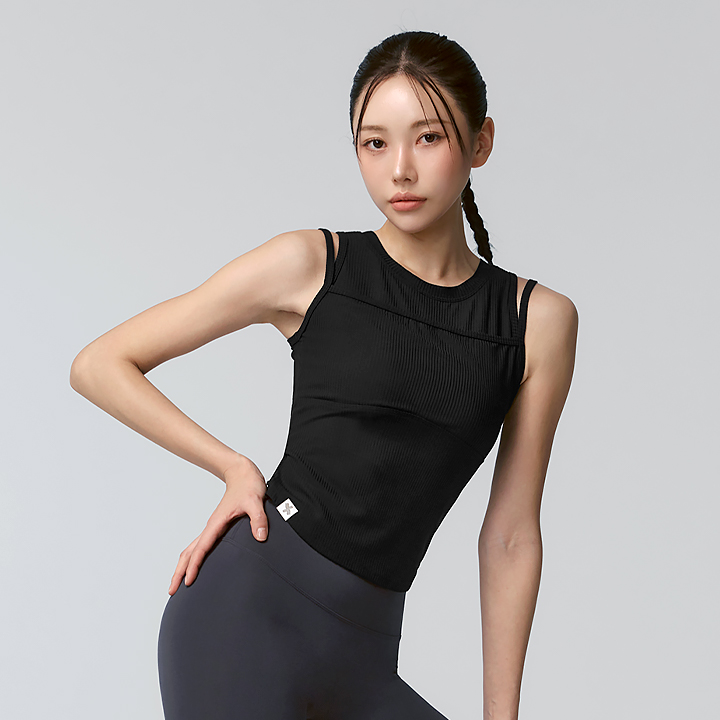 XFK1BL1501 Soft ribbed layered tank black top