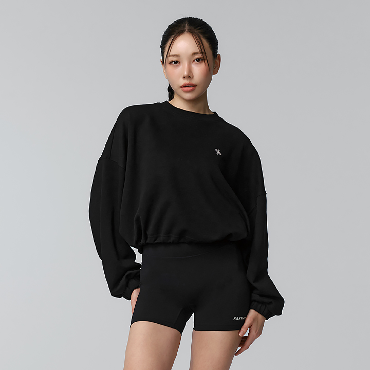 XFK1TL1104 Fine Cotton Loose Fit Cropped Sweatshirt Black Top