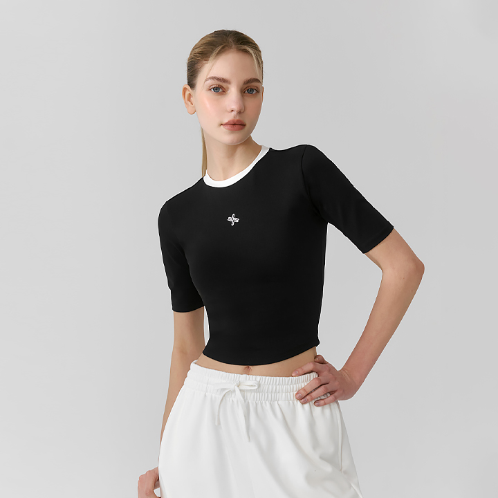 XFK2TS1103 Sporty logo color combination Crop Black TOP