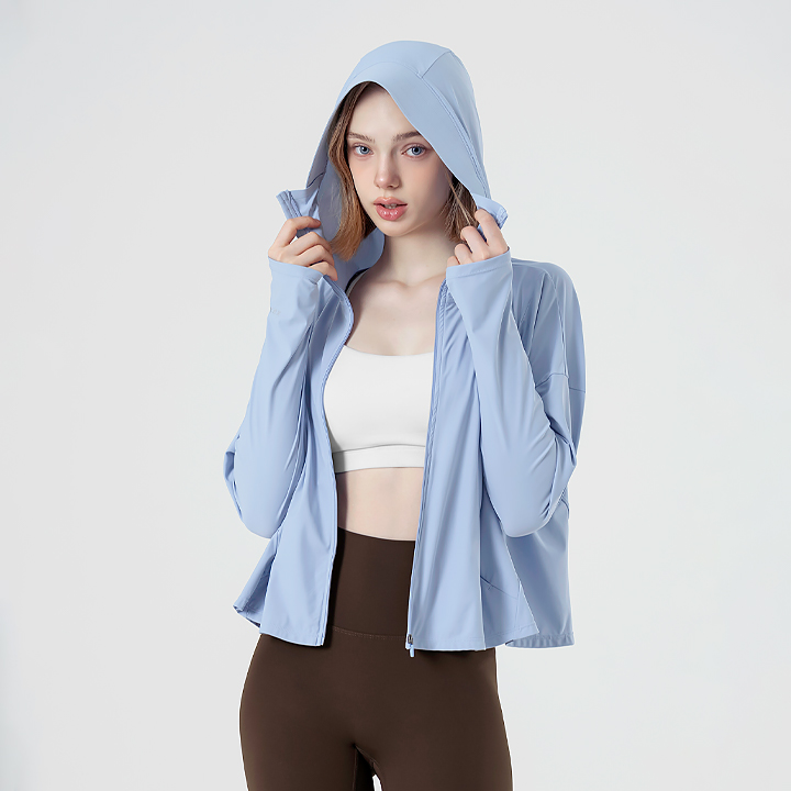 XFK2JL1003 Light cooling loose fit Crop Hood jacket Shadow Blue TOP