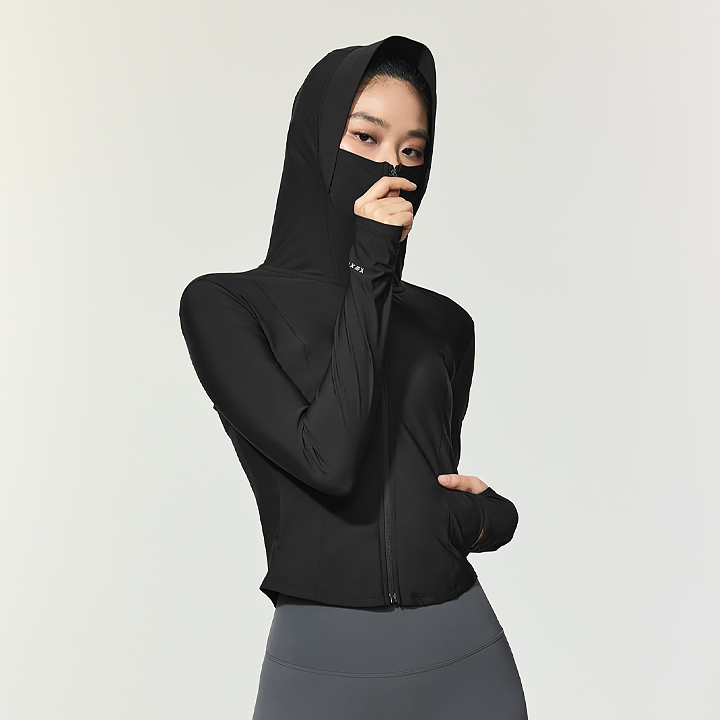 XFK2JL1004 Light Cooling Slim Fit Cropped Hoodie Jacket black top