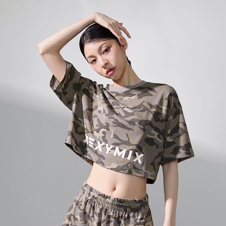 XFK2TS1112 Camouflage Crop Short Camo Grey TOP