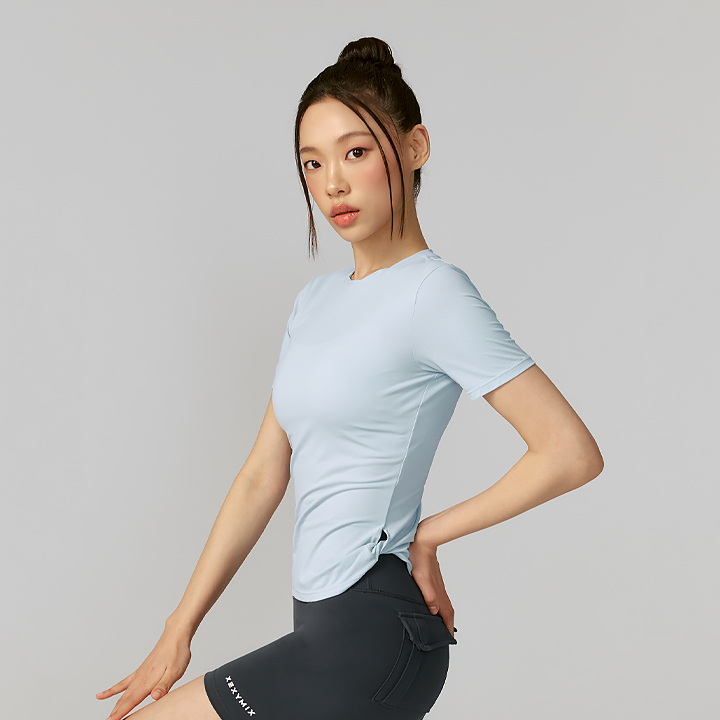 XFK2TS1003 Air Mesh Side Twist Short Sleeve Aero Blue top