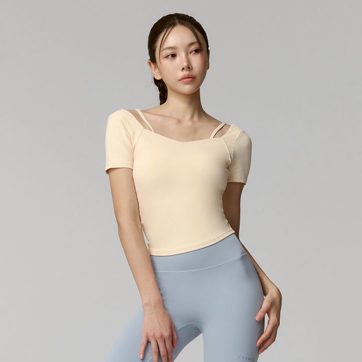 XFK1BL1503 Cotton-like Heart Neck Crop Classic Beige TOP