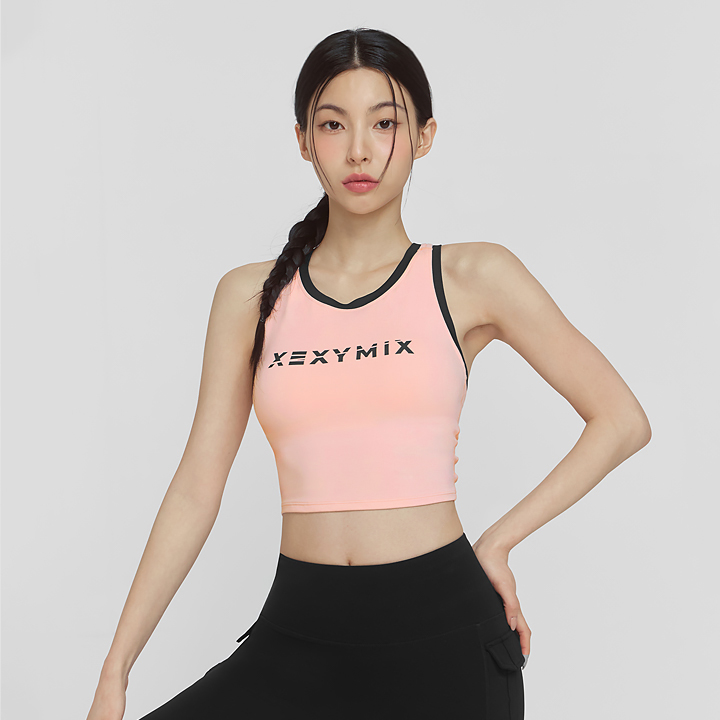 XFK2BL1502 Sporty logo color combination Top Peach Brush TOP