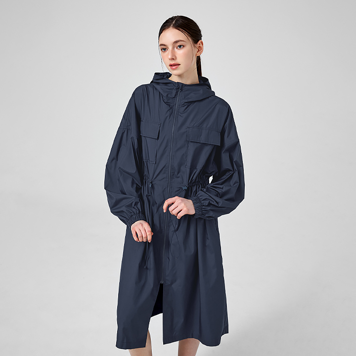 XFK1JL1104 Airy Essential Maxi Hood Long Jacket Romantic Navy Top