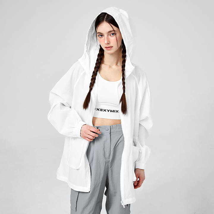 XFK1JL1105 Light Out Pocket Hooded Long Jacket Ivory Top