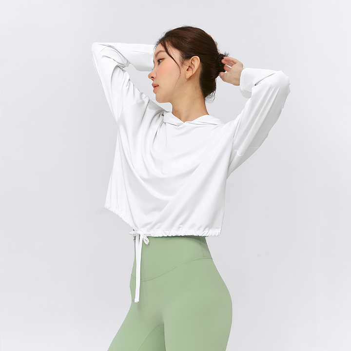 XFK2TL1101 Daily Feather dstring Crop Hoodie Ivory Top