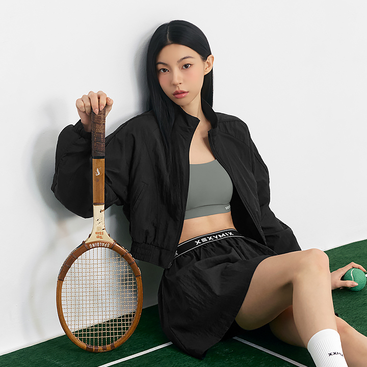 XFK1JL1102 Light Woven Piping Crop Jacket Black Top