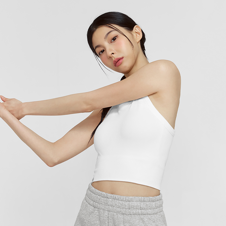 XFK1BC1502 Soft Seamless Basic Crop Top Ivory Top