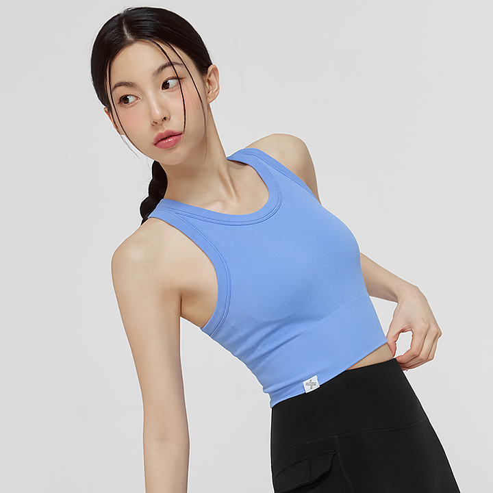 XFK1BC1502 Soft Seamless Basic Crop Top Bluebonnet Top