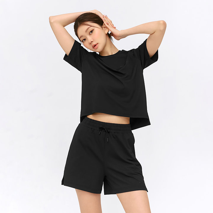XFK2TS1104 Daily Feather Life Basic Short Sleeve black TOP