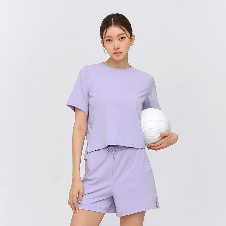 XFK2TS1104 Daily Feather Life Basic Short Sleeve Frozen Purple TOP
