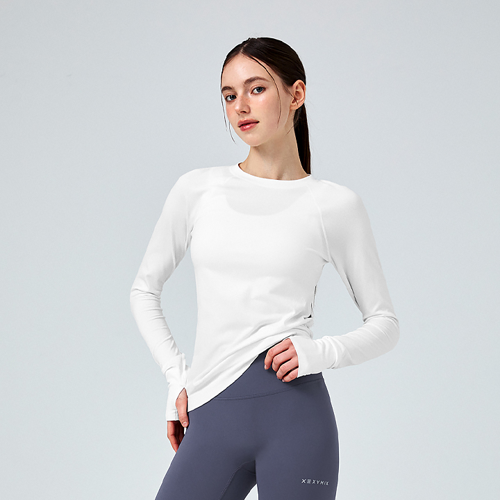 XFK1TL1003 Mesh Seamless Fingerhole Long Sleeve Ivory TOP