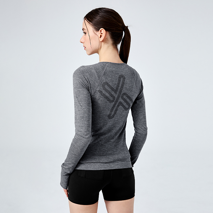 XFK1TL1003 Mesh Seamless Fingerhole Long Sleeve Medium Heather Gray TOP