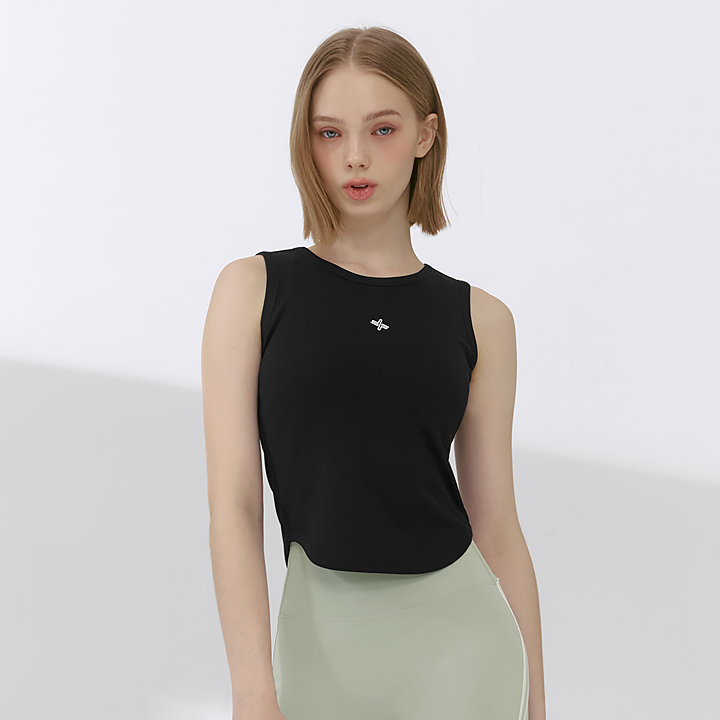 XFK2TE1101 Ribbed Tension Sleeveless Black TOP