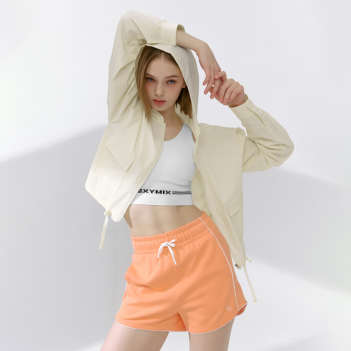 XFK2JL1102 Light Woven Hooded Crop Jacket Sugar Vanilla TOP