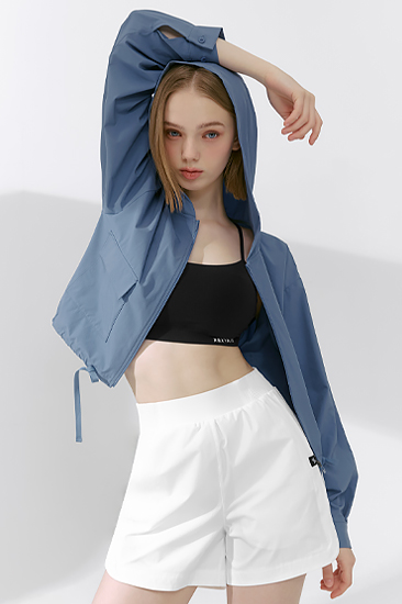 XFK2JL1102 Light Woven Hooded Crop Jacket Vintage Blue TOP