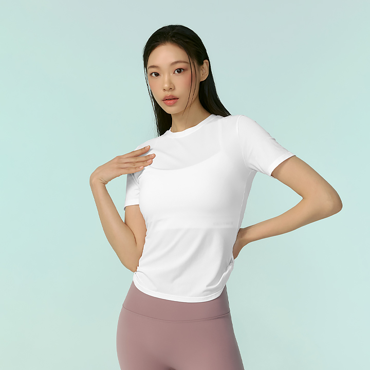 XFK2TS1003 Air Mesh Side Twist Short Sleeve Ivory top