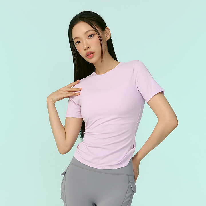 XFK2TS1003 Air Mesh Side Twist Short Sleeve Lavender Lady top
