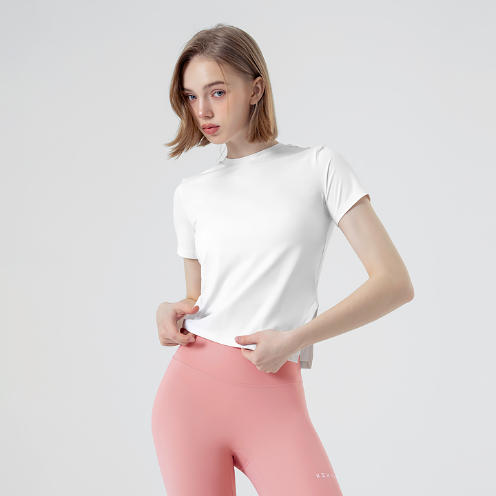 XFK2TS1004 Unbalanced Side Shirring Short Sleeve Back Ivory TOP
