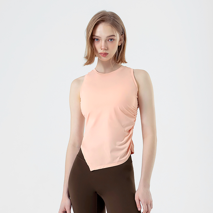 XFK2TE1003 Unbalanced Side Shirring Sleeveless Cashmere Peach TOP