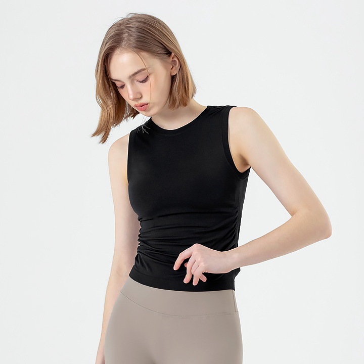 XFK2TE1010 ZeroSlick Seamless Side Shirring Sleeveless Black TOP