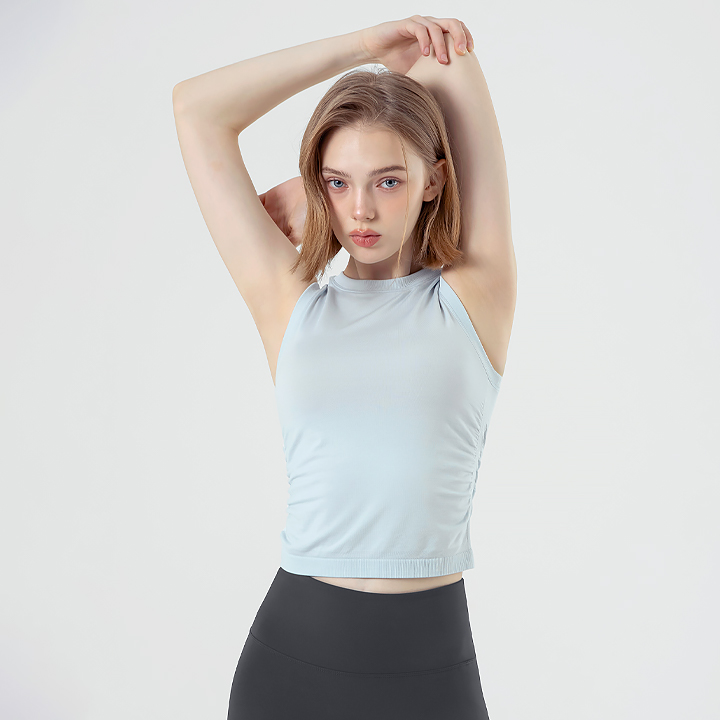 XFK2TE1010 ZeroSlick Seamless Side Shirring Sleeveless Alice Blue TOP