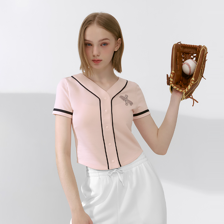 XFK2TS1108 Varsity Color Block Crop Cardigan Pink Bouquet top