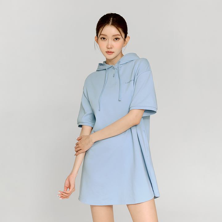 XFK2OP1102 Cozy Two Button Hoodie One Piece Swim Blue Top 