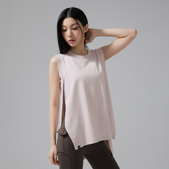 XFK2TE1102 Deep Slit Coverup Sleeveless Silver Mute TOP
