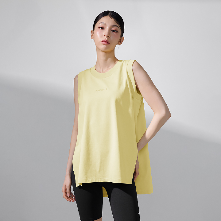 XFK2TE1102 Deep Slit Cover Up Sleeveless Lemon Jelly TOP