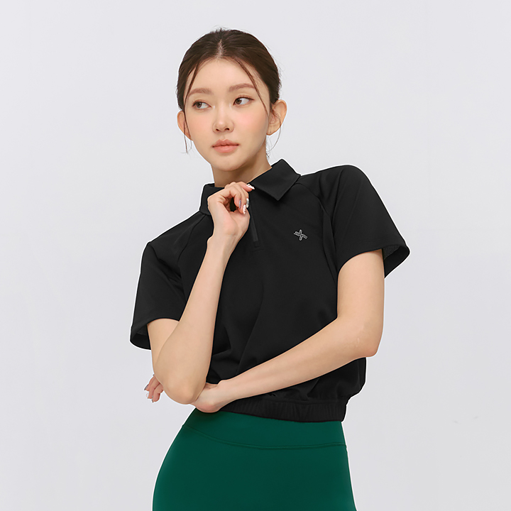 XFK2QS1101 Soft Pique Half Zip-Up Short Black TOP