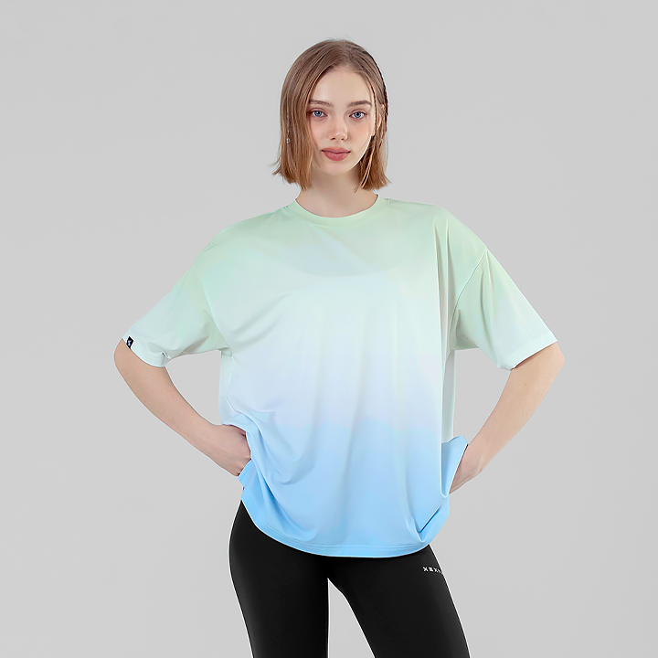 XFK2TS1110 Ice Feather Gradation overfit Short Green Soda top