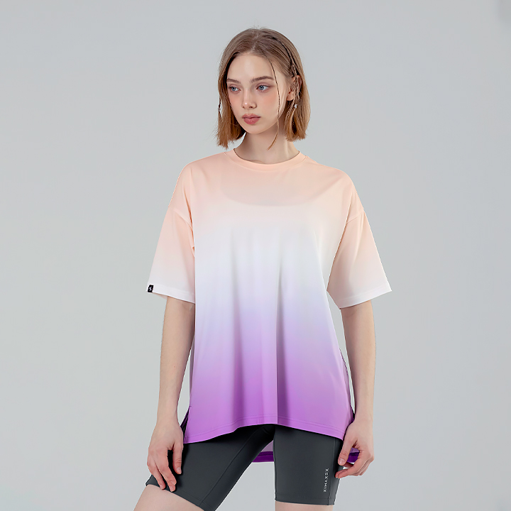 XFK2TS1110 Ice Feather Gradation overfit Short Peach Grape top