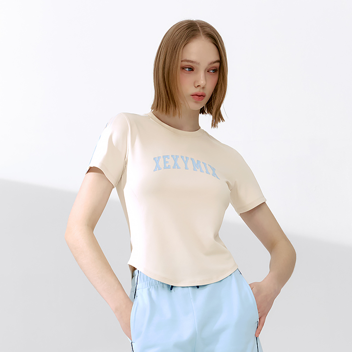 XFK2TS1102 Piping color combination Crop Short Wheat Beige TOP