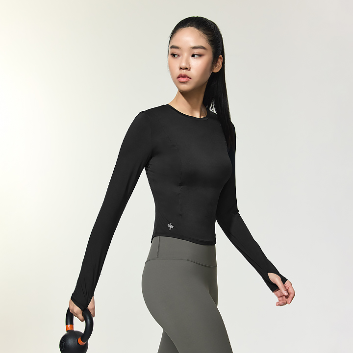 XFK2TL1003 Cooling Princess Finger Hole Long Black TOP